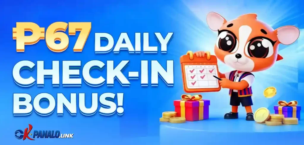 OKPANALO daily promotions check-in bonus interface showing streak rewards and login incentives