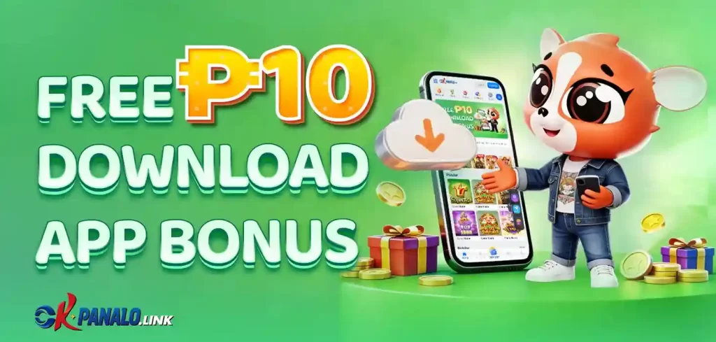 OKPANALO app download bonus banner showing mobile users receiving welcome rewards